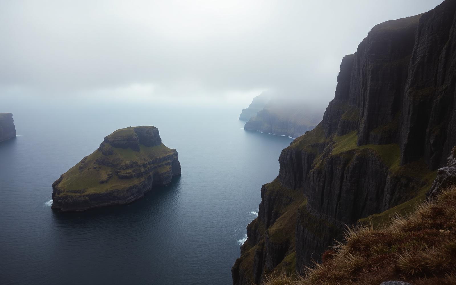 Cinematic editorial photograph from the Faroe Islands